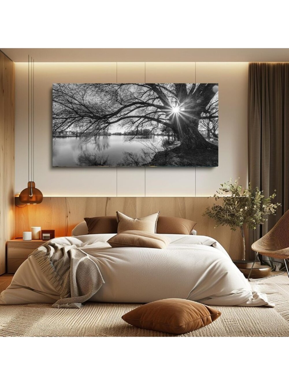 Black and White Forest Wall Art - Sunrise Tree Canvas Print for Bedroom & Living - Picture 3 of 7